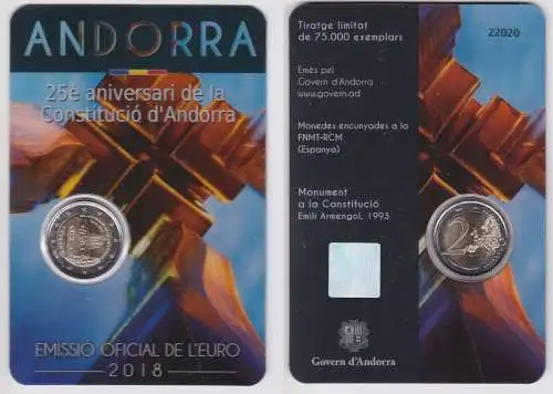 Andorra 2 Euro 2018 "25 Jahre Verfassung" Blister/Folder Stgl. (162068)