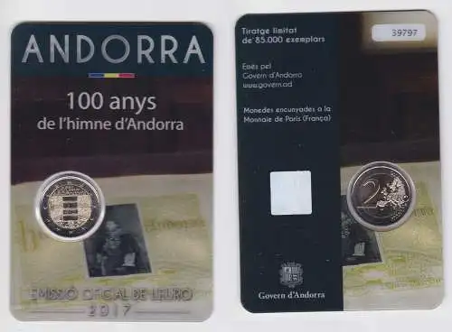 Andorra 2 Euro 2017 "100 Jahre Hymne Andorras" Blister/Folder Stgl. (163176)