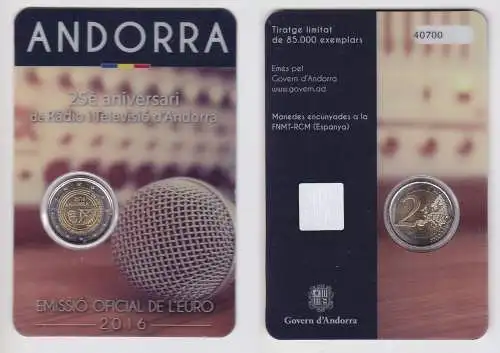 Andorra 2 Euro 2016 "Rundfunk Radio" Blister/Folder Stgl. (167591)