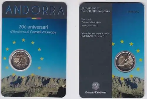 Andorra 2 Euro Gedenkmünze 2014 "20 Jahre Europarat" in Coincard (167531)