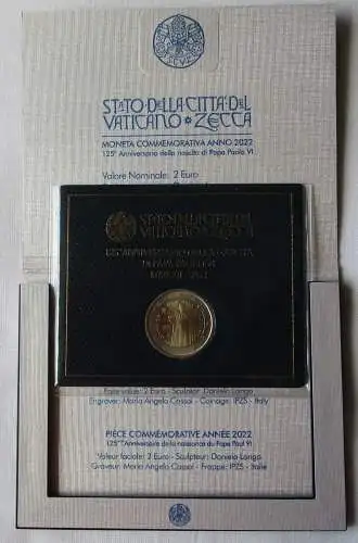 Vatikan 2 Euro 2022 125. Geburtstag von Papst Paul VI Blister/Folder St.(166674)