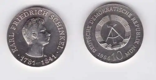 DDR Gedenk Münze 10 Mark Karl Friedrich Schinkel 1966 Silber f. Stgl. (136951)