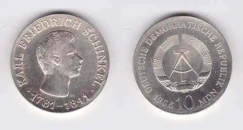 DDR Gedenk Münze 10 Mark Karl Friedrich Schinkel 1966 Silber f. Stgl. (136626)