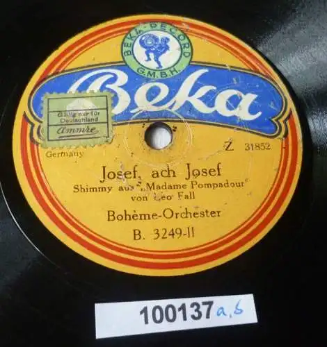 Schellackplatte Beka "Josef, ach Josef" Shimmy