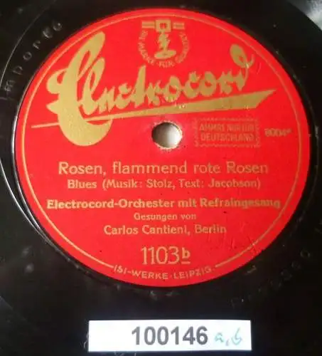 Schellackplatte Elektrocord "Rosen, flammend rote Rosen" Blues