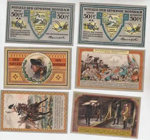 6 Banknoten Notgeld Gemeinde Rossbach Schlachtserie o.D. (1921)