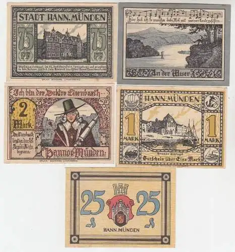 5 x Banknoten Notgeld Stadt Hann. Münden ohne Jahr um 1921