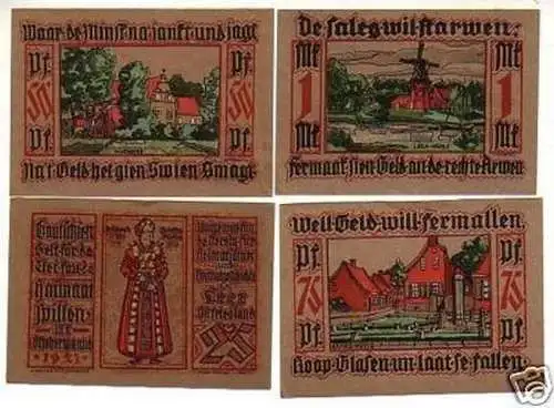 4 Banknoten Notgeld der Stadt Leer in Ostfriesland 1921