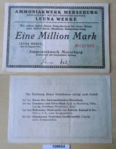 Banknote Inflation 1 Million Mark Ammoniakwerk Merseburg 13.8.1923 (109654)