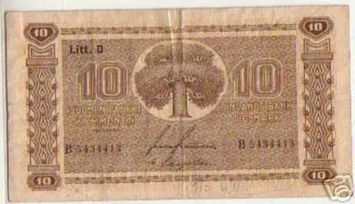 10 Mark Markkaa Banknote Finnland Suomi 1939