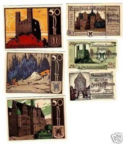 6 Banknoten Notgeld Stadt Saalfeld an der Saale 1921