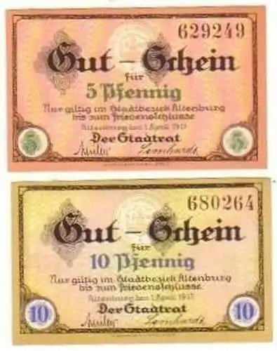 2 kassenfrische Banknoten Notgeld Stadt Altenburg 1917