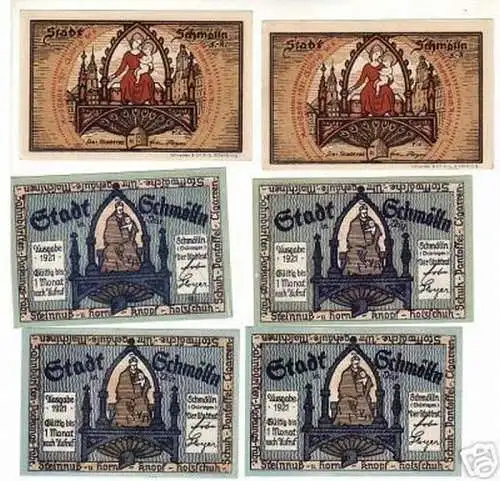 6 Banknoten Notgeld der Stadt Schmölln 1921