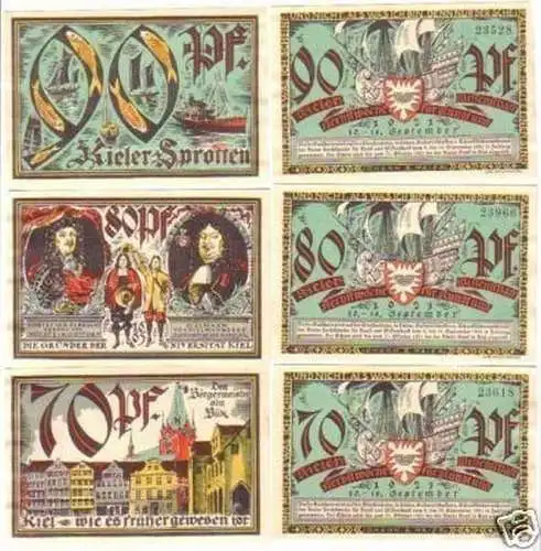 6 Banknoten Notgeld Kieler Herbstwoche für Kunst 1921