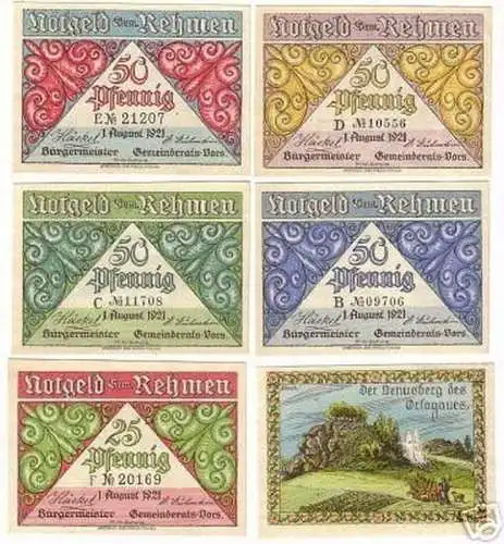 6 Banknoten Notgeld Gemeinde Rehmen 1921