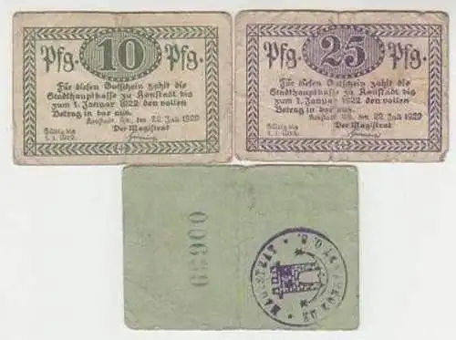 3 Banknoten Notgeld Konstadt in Oberschlesien 1920