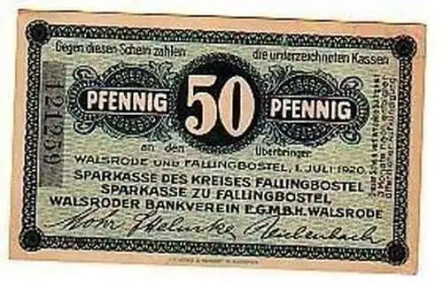 50 Pfennig Banknote Notgeld Walsrode und Fallingbostel