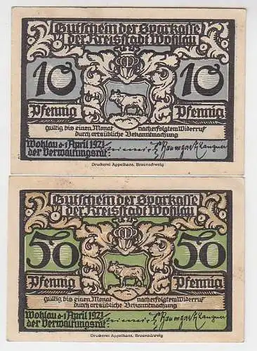 10 und 50 Pfennig Banknoten Notgeld Sparkasse Wohlau 1921