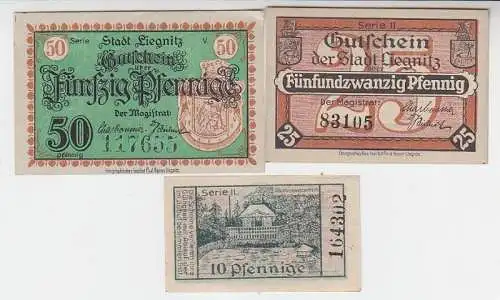 3 Banknoten Notgeld Stadt Liegnitz um 1921