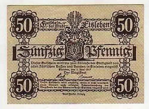 50 Pfennig Banknote Notgeld Stadt Eisleben 1917