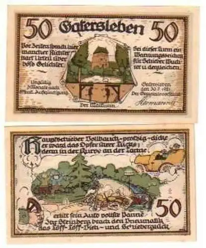 2 Banknoten Notgeld der Gemeinde Gattersleben 1921