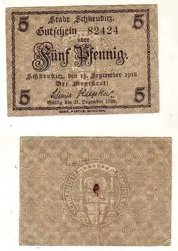 5 Pfennig Banknote Notgeld Stadt Schkeuditz 1918