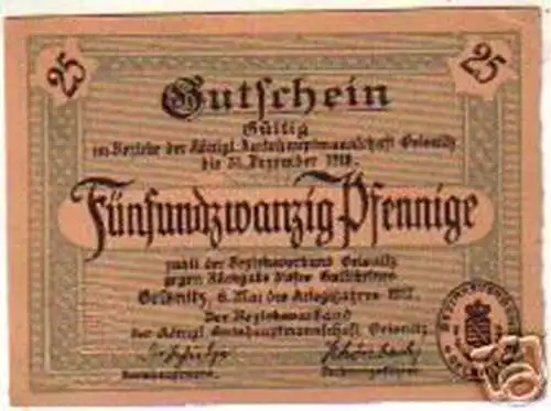 Banknote Notgeld Amtshauptmannschaft Ölsnitz 1918