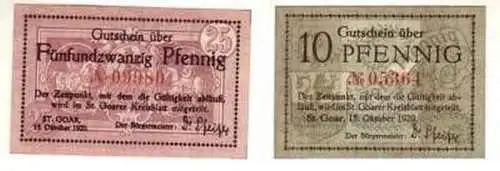 2 Banknoten Notgeld Stadt St. Goar 1920