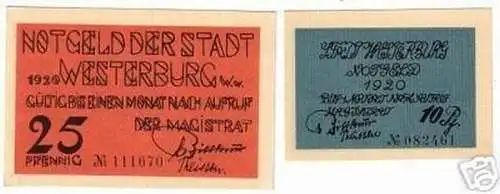 2 Banknoten Notgeld der Stadt Westerburg 1920