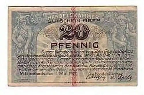 Banknote 20 Pf. Notgeld Handelskammer Mönchen Gladbach