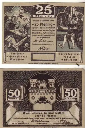 2 x Banknoten Notgeld Stadt Einbeck 1920