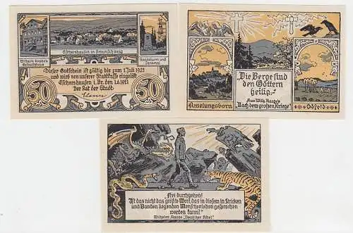 Serie mit 3 Banknoten Notgeld Stadt Eschershausen 1921