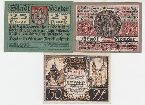 3 Banknoten Notgeld Stadt Höxter 1921