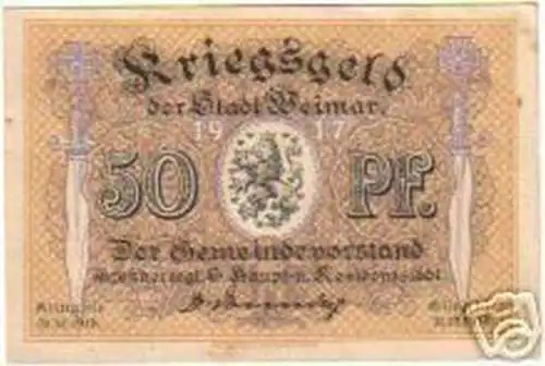 50 Pfennig Banknote Kriegsgeld der Stadt Weimar 1918