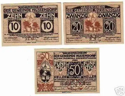 3 Banknoten Notgeld Gemeinde Nussenbach 1920