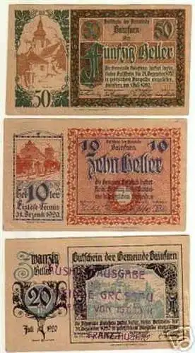 3 Banknoten Notgeld Gemeinde Gainfarnl 1920