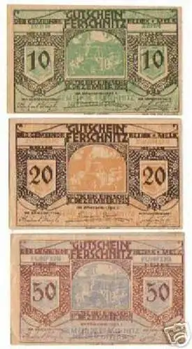 3 Banknoten Notgeld Gemeinde Ferschnitz Bez. Melk 1920