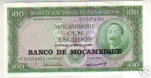 100 Escudos Banknote Mocambique Afrika 1961 in TOP