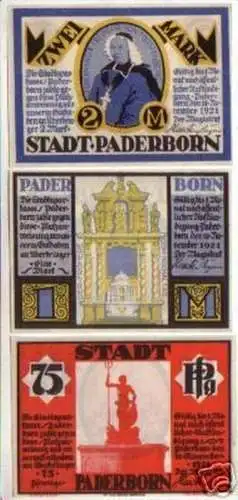 3 Banknoten Notgeld der Stadt Paderborn 1921