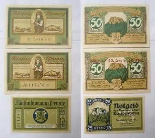 3 Banknoten Notgeld der Stadt Leutenberg Thür. 1921