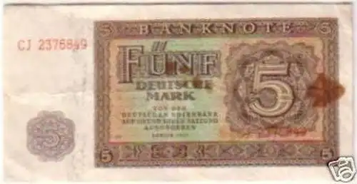 Seltene Banknote 5 Mark 1948 DDR Deutsche Notenbank