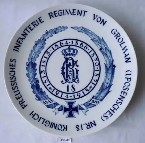 Seltener Meissen Porzellan Teller Infanterie Regiment Nr.18 (114589)