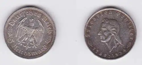 5 Mark Silber Münze Friedrich von Schiller 1934 F ss+ (134981)