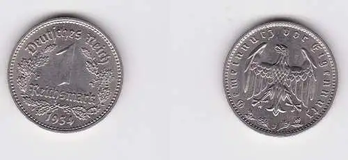 1 Mark Nickel Münze III.Reich 1934 J Jäger Nr. 354 f.vz (139917)