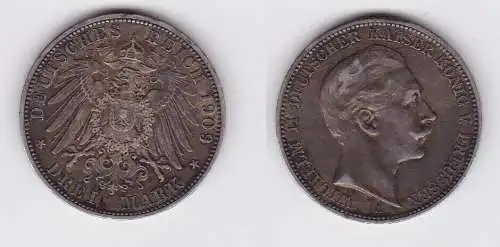 3 Mark Silbermünze Preussen Kaiser Wilhelm II 1908 A Jäger 103 (132160)