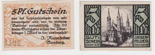 5 Pfennig Banknote Notgeld J.Rosenfelder Bamberg um 1920 (145709)