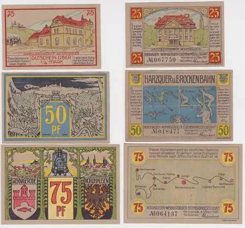 3 Banknoten Notgeld Nordhausen-Wernigeroder Eisenbahngesellschaft 1921 (142829)