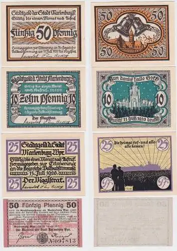 10,25 & 2 x 50 Pfennig Banknoten Notgeld Stadt Marienburg 1917/1920 (144614)