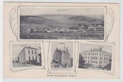 78522 Mehrbild Ak Gruß aus Erlbach (Vogtland) Pfarramt, Postamt, Schule 1908