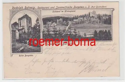 76992 Ak Gruss aus Burgstein i.V. Restaurant Rudolph Rahmig Ruine Schwand 1905